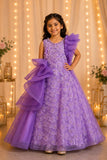 Lavender Floral Embellished Layered Party Wear Ball Gown