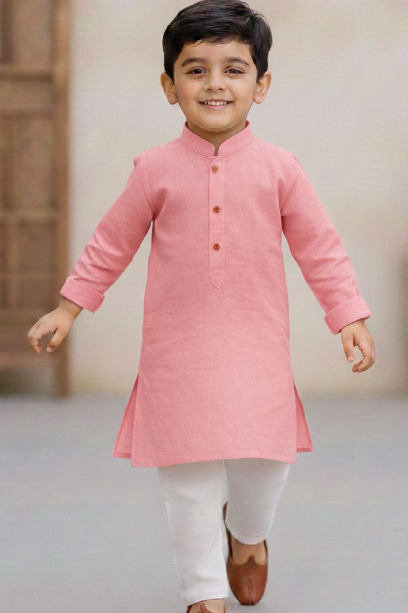 Pink Kurta with White Pajama Set For Boys