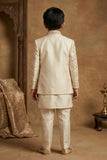 Ivory Heavy Embroidered Indo Western Sherwani Set For Boys