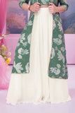 Bottle Green Embroidered Palazzo Set With Floral Jacket For Girls
