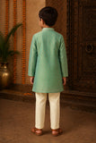 Boys Ethnic Mint Green Crushed Tissue Embriodered Kurta Pajama Set