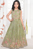 Girls Green Floral Embroidered Lehenga Choli Set