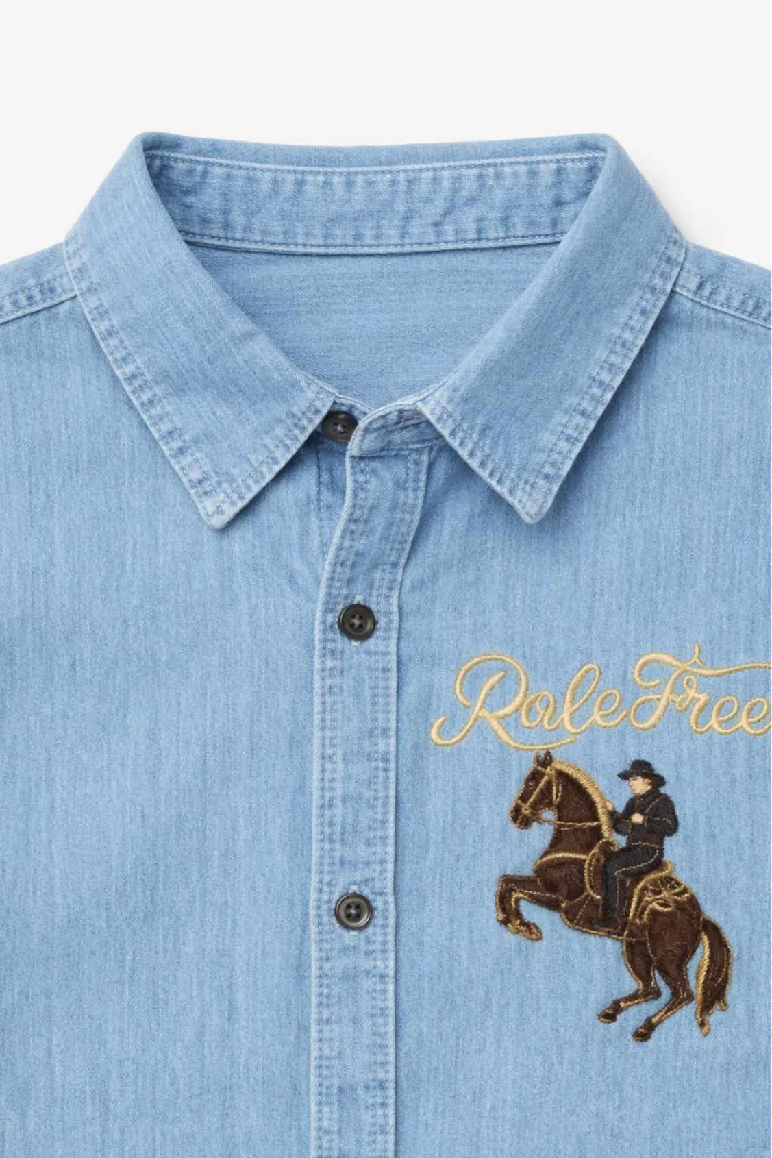 Denim Light Blue Embroidered Shirt for Boys