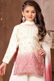 Ivory And Pink Ombre Embroidered Kurti Palazzo Set with Dupatta for Girls