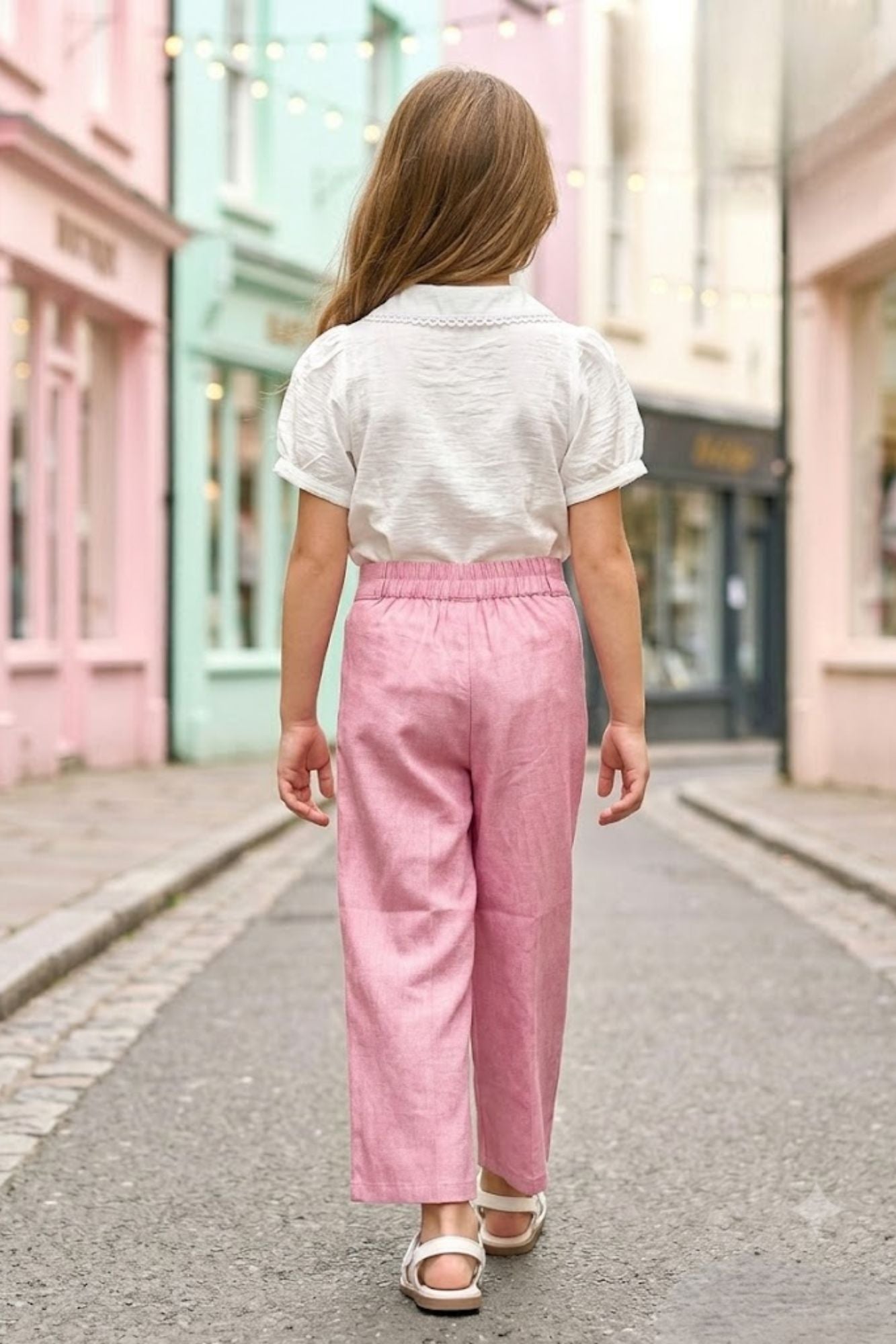 Elegant White Embroidered Shirt And Pink Wide-Leg Co-Ord Set for Girls