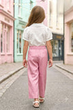 Elegant White Embroidered Shirt And Pink Wide-Leg Co-Ord Set for Girls