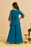 Girls Teal blue Embroidered Palazzo Set with Dupatta