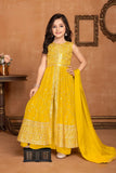 Mustard Yellow Sequins Worked Palazzo Set For Girls