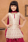 Cream and Maroon Patiala Set With Embroidered Kurti And Dupatta For Girls