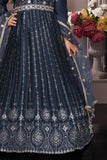 Grey Embroidered Long Ethnic Gown with Dupatta For Girls