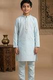 Blue Embroidered Linen Kurta Set For Boys