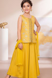 Mustard Yellow Embroidered Palazzo Set with Dupatta For Girls