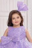 Twinkle Star Lavender Bow Embellished And Sequin Party Frock for Girls
