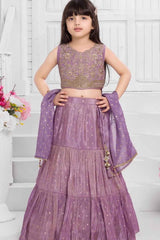 Lavender Shimmer Sequins And Embroidered Lehenga Choli Set for Girls