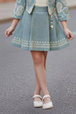 Sea Green Embroidered Jacket & Skirt Co-ord Set For Girls
