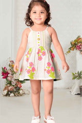 Elegant Cream Floral Printed Frock for Girls