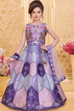 Girls Heavy Floral Embroidered Lavender Lehenga Choli Set with Dupatta
