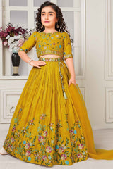 Mustard Sequin And Embroidered Lehenga Choli For Girls