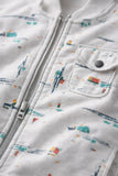 White Printed Full-Sleeve Jacket with Front Zip For Boys