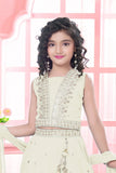 Cream Embroidered Lehenga Choli Set with Dupatta For Girls