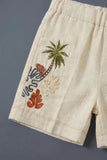 Boys Beige Shorts Set with Tropical Embroidered Shirt And Printed Tee