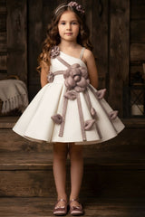 Girls Ivory And Mauve Floral Applique Party Wear Frock