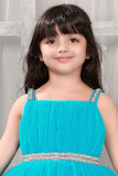 Turquoise Blue Princess Party Frock With Ruffled Layers And Sparkle Waist For Girls