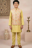 Boys Mustard Yellow Kurta Set with Floral Printed Nehru Jacket