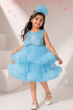 Sky Blue Sequined Ruffles Party Wear Frock for Girls