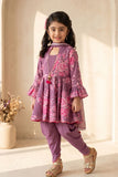 Girls Purple Floral Printed Kurti with Dhoti Pants Set