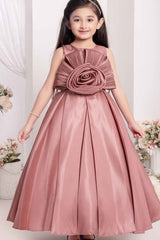 Onion Pink Embellished With Floral Gown For Girls