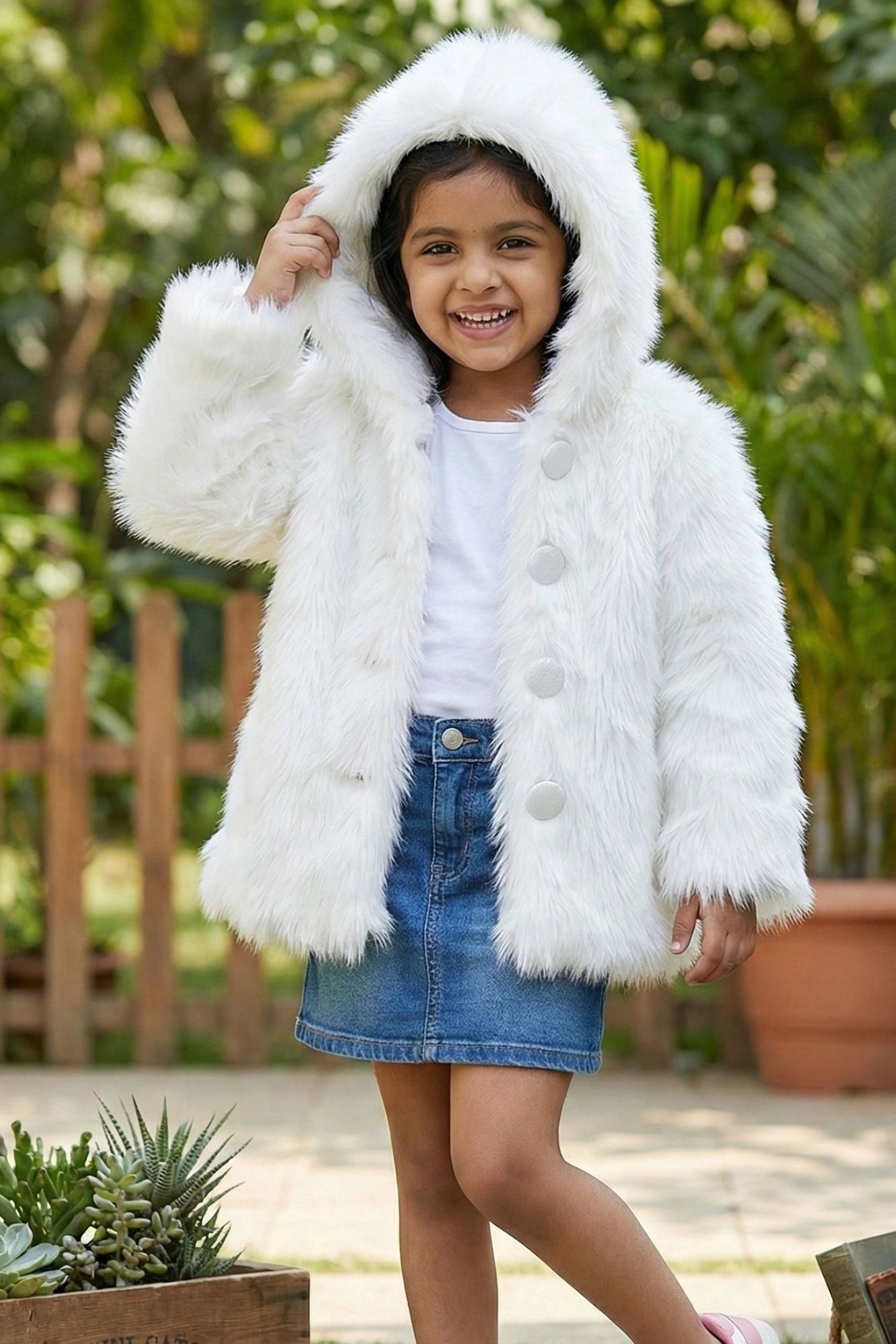 White Soft & Warm Faux Fur Jacket for Girls