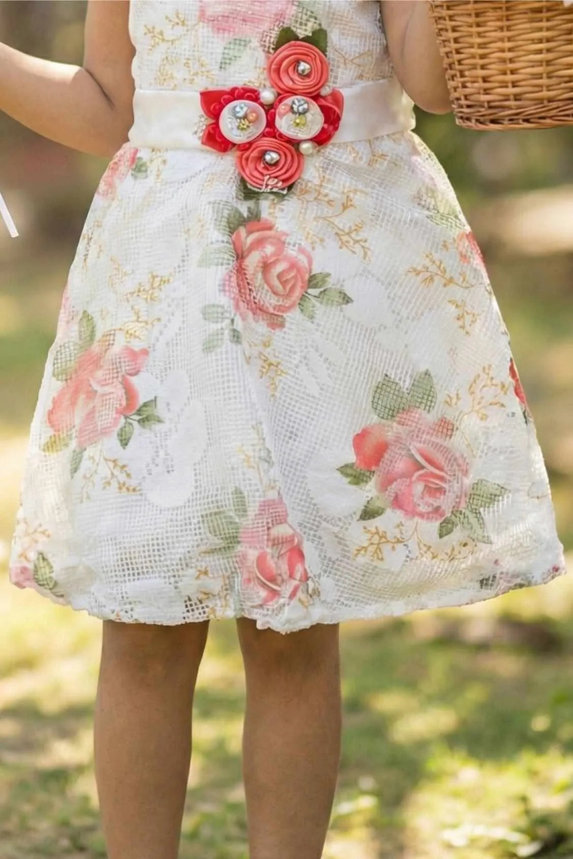Ivory Floral Party Wear Frock for Girls