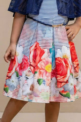 Navy Blue Floral Frock for Girls
