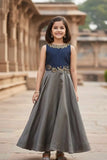 Navy Blue Embroidered Ethnic Gown For Girls
