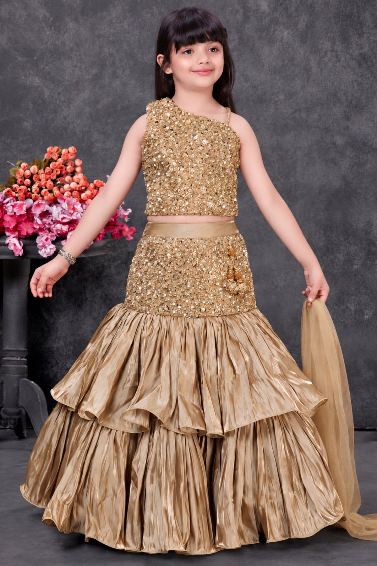 Gold Sequin Embroidered Mermaid Style Lehenga Choli Set