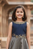 Navy Blue Embroidered Ethnic Gown For Girls