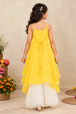 Lemon Yellow Embellished High-Low Top with Ivory Palazzo Set for Girls