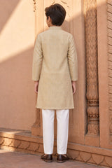 Boys Ethnic Cream Crushed Tissue Embriodered Kurta Pajama Set