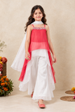 Pink Embellished High-Low Top with Ivory Palazzo Set for Girls