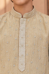 Boys Ethnic Cream Crushed Tissue Embriodered Kurta Pajama Set