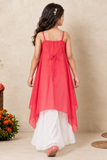 Pink Embellished High-Low Top with Ivory Palazzo Set for Girls