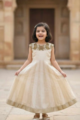 Fawn Embroidered Ethnic Gown For Girls