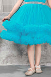 Turquoise Blue Princess Party Frock With Ruffled Layers And Sparkle Waist For Girls