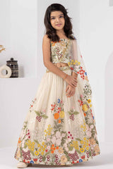 Off White Sequin And Embroidered Lehenga Choli For Girls