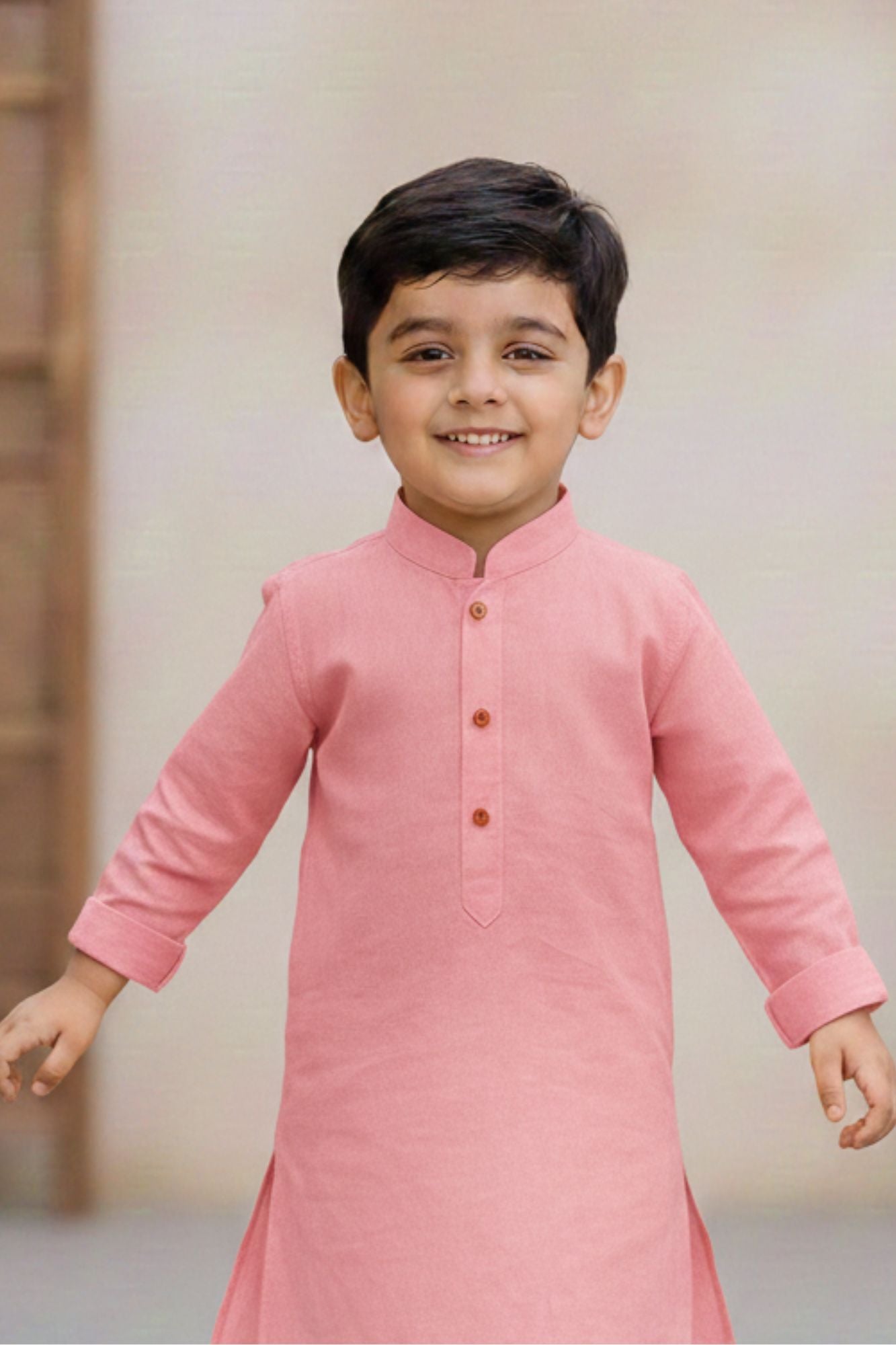 Pink Kurta with White Pajama Set For Boys