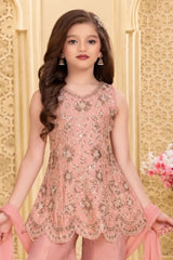 Girls Elegant Pink Floral Embroidered Palazzo Set