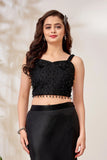 Black Beaded Crop Top & Flared Skirt Lehenga Set for Girls
