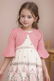 Pink And Cream Printed Casual Dress With Overcoat For Girls