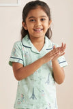 Girls Mint Green Paris Print  Night Suit Set